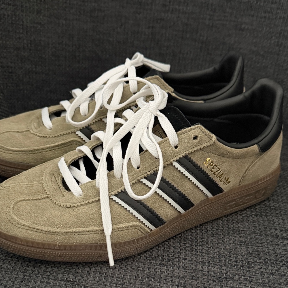 Adidas Spezial Shoes in Olive with Black and White Stripes, Mens 5.5/Womens 6.5